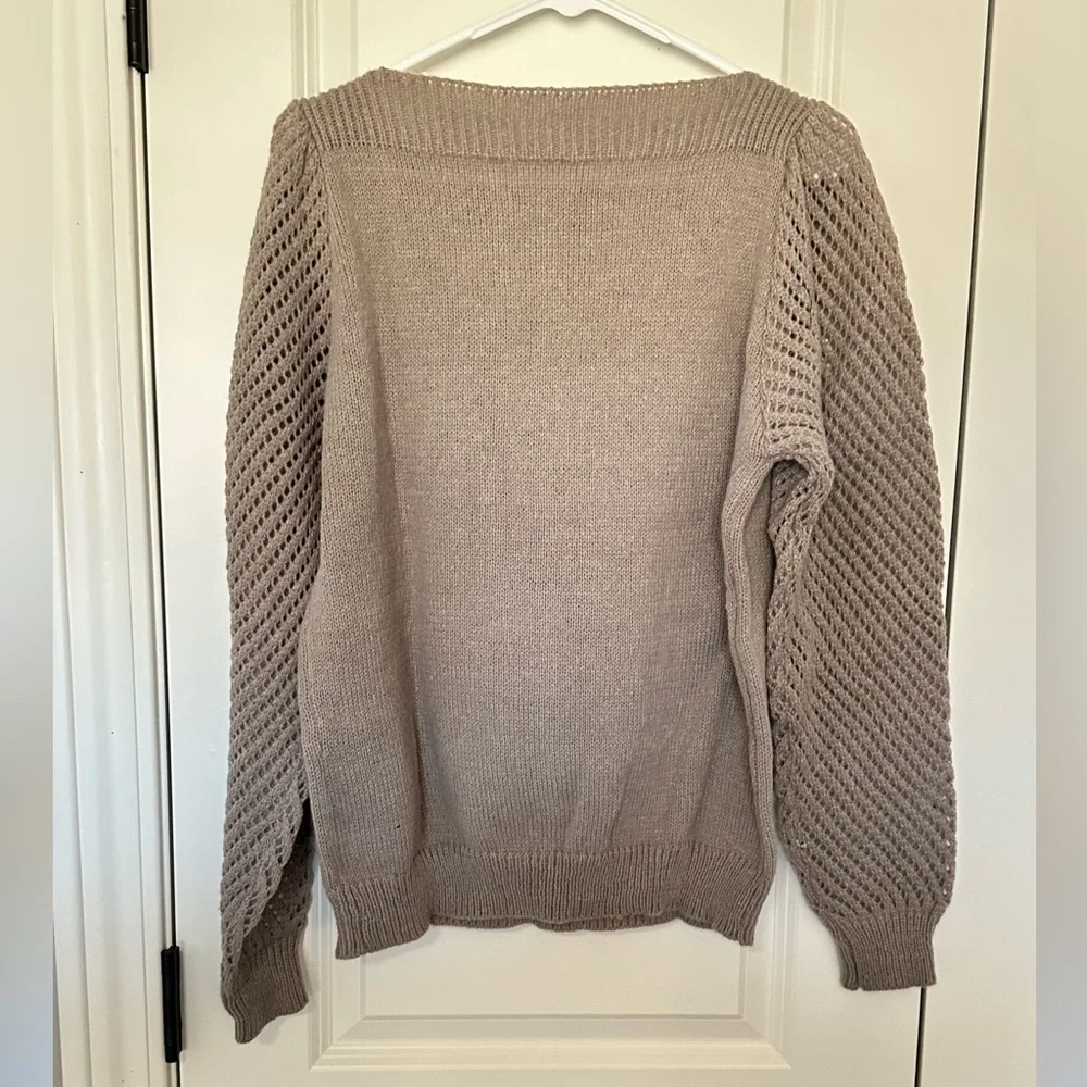 SHEIN Solid Boat Neck Sweater- Tan/Beige - Picture 4 of 5